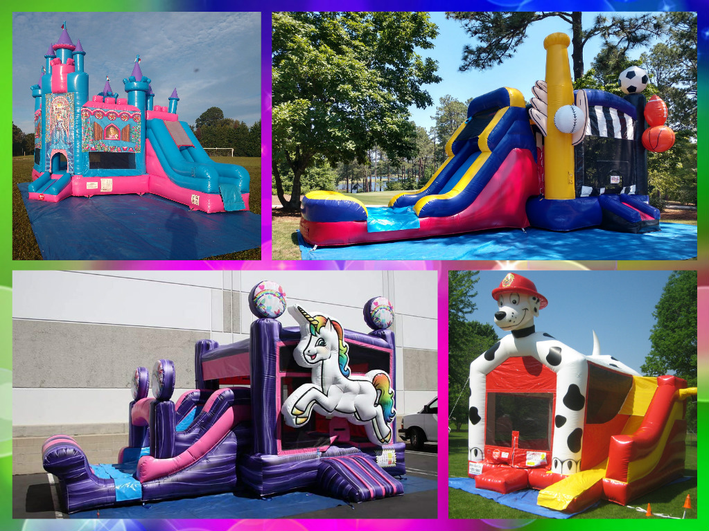 Choose from one of our exciting combo bounce and slide units to build your Bounce and Slide Party Package Choose from one of our exciting combo bounce and slide units to build your Bounce and Slide Party Package